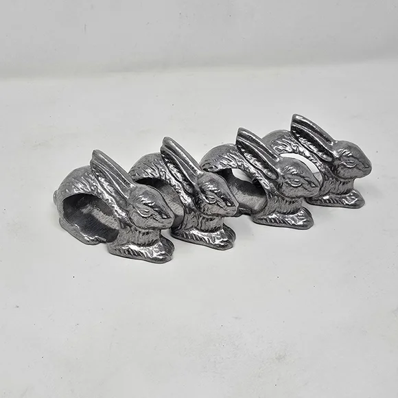 Vtg bunny rabbit napkin rings holders farmhouse easter cottagecore set of 4 - Picture 2 of 5